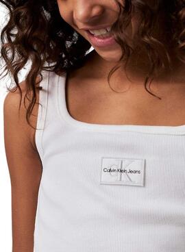 T-Shirt Calvin Klein Rib Badge Weiß Mädchen