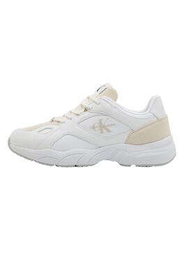 Sneakers Calvin Kein Jeans Retro Tennis weiß und beige für Frauen.