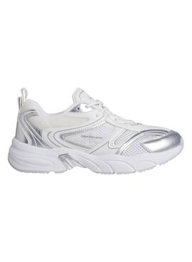 Sneakers Calvin Klein Jeans Retro in Silber und Weiß für Frauen