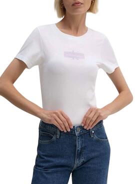 T-Shirt Calvin Klein Jeans Faded Monologo weiß für Damen.