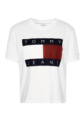 T-Shirt Tommy Jeans Flag Weiß Damen