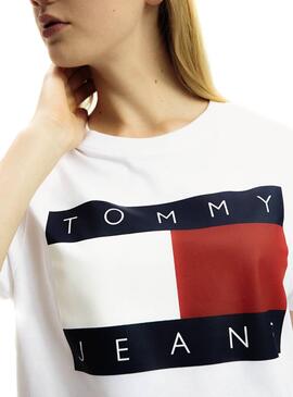 T-Shirt Tommy Jeans Flag Weiß Damen
