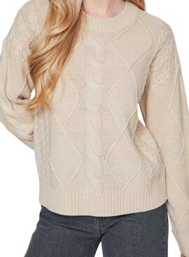 Pullover Vila Vilou beige mit verknotetem Strick für damen