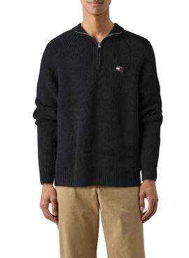 Pullover Tommy Jeans Raglan mit Reißverschluss schwarz für herren