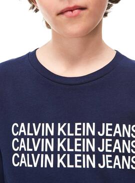 T-Shirt Calvin Klein Triple Logo Marine Blau Junge