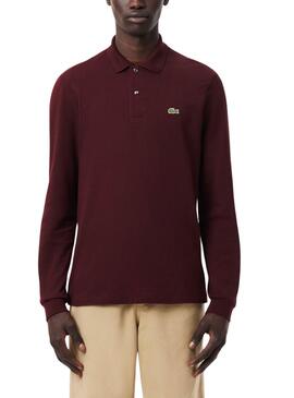 Langarm-Lacoste-Polo-Shirt in Burgunderrot für herren