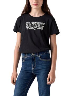 Camiseta Levis Floral Batwing schwarz für Mädchen