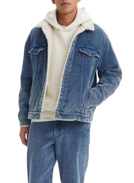 Jacke Levis Trucker Sherpa Cord Blau für Männer
