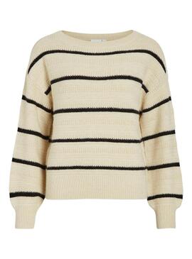 Pullover Vila Vipolia Glitzer Streifen Beige für frauen