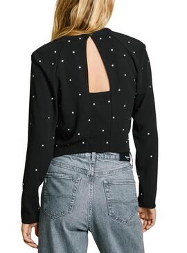 Top Pepe Jeans Ava mit Strass Schwarz für Damen