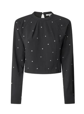 Top Pepe Jeans Ava mit Strass Schwarz für Damen