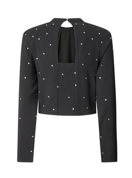 Top Pepe Jeans Ava mit Strass Schwarz für Damen