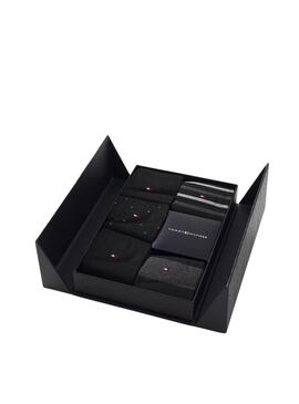 Geschenkbox mit 5 Paar Tommy Hilfiger Socken mit Streifen in Schwarz für Herren.
