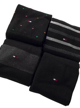 Geschenkbox mit 5 Paar Tommy Hilfiger Socken mit Streifen in Schwarz für Herren.