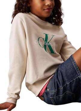 Kapuzenpullover Calvin Klein Monogram Terry beige Kinder