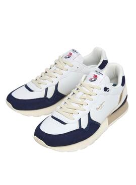 Sneakers Pepe Jeans Brit Ivy weiß und blau für Herren.