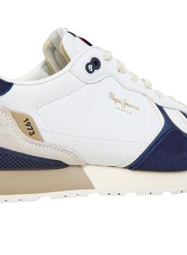 Sneakers Pepe Jeans Brit Ivy weiß und blau für Herren.