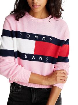 Tommy Jeans Center Flag rosa Jersey für Damen