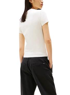 T-Shirt Tommy Jeans Slim Linear beige für Damen