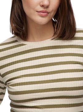 T-Shirt Vila Viamelie grün und beige für Damen.