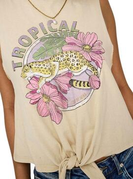 T-Shirt Only Lucy Knot Eagle Beige für Damen.
