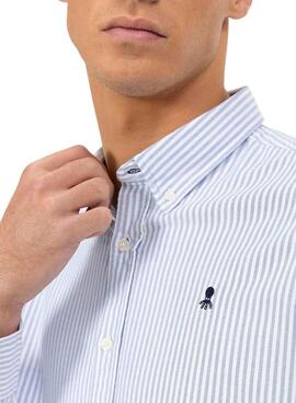 Hemd El Pulpo Oxford gestreiftes Weiß und Blau für Männer