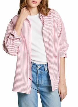 Bluse Pepe Jeans Clem rot und weiß für Damen