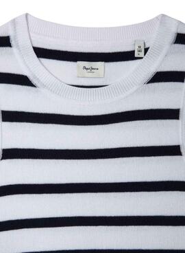 Top Pepe Jeans Iris blau und weiß für Mädchen.