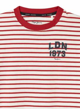T-Shirt Pepe Jeans James Streifen rot und beige