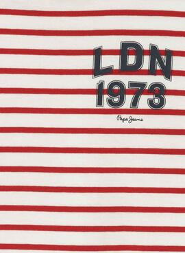 T-Shirt Pepe Jeans James Streifen rot und beige