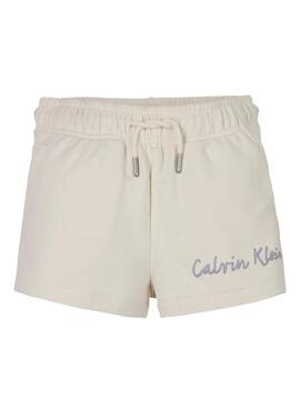 Kurze Hose Calvin Klein Jeans Script in Weiß für Mädchen