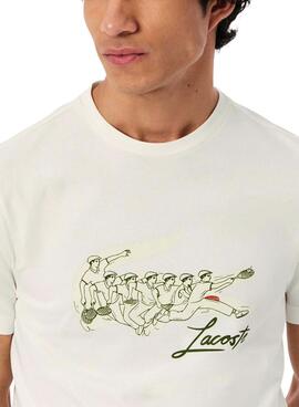 Lacoste Tennis T-Shirt mit Rene Lacoste Beige-Print für Herren