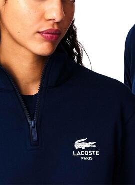 Lacoste Sweatshirt mit hohem Kragen und Reißverschluss in Marineblau für Herren und Damen.