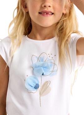 T-shirt Mayoral Blume Relief Weiß für Mädchen.