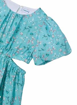 Kleid Mayoral mit blauen Drucköffnungen für Mädchen.