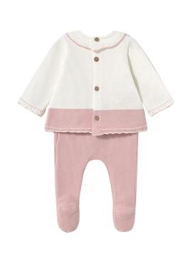 Schlafanzug Mayoral rosa Strickstrumpfhose für Babys.
