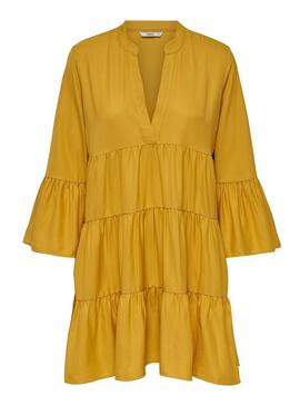 Kleid Only Athena Rüschen Senf Für Damen