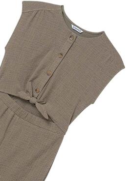 Langer grüner Strickoverall von Mayoral für Mädchen.
