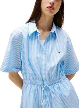 Kleid Tommy Jeans Shirt blau und weiß für Frauen