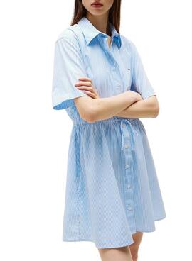 Kleid Tommy Jeans Shirt blau und weiß für Frauen