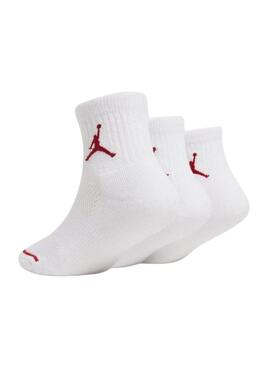 Paket mit 3 Paar Junior Jordan Jumpman Quarter weißen Socken für Mädchen und Jungen.