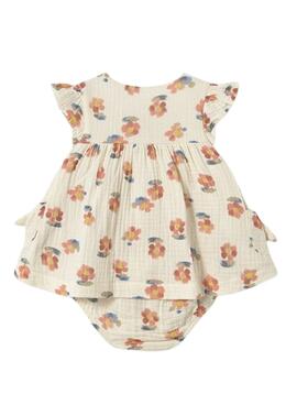 Kleid Mayoral mit flachem Blumenmuster in Beige für Babys.