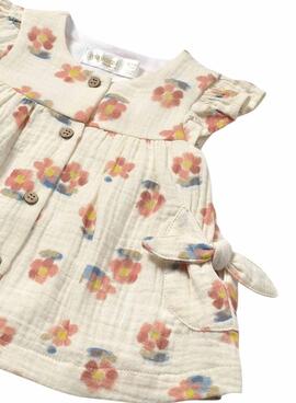 Kleid Mayoral mit flachem Blumenmuster in Beige für Babys.
