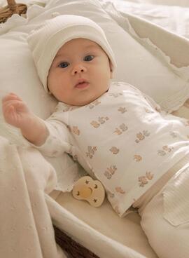Drei-teiliges Set Mayoral: Strampelhose, Mütze in Beige für Babys.