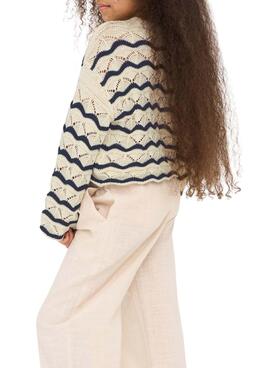 Pullover Only Kids Donna beige und marineblau für Mädchen