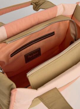 Handtasche Pepe Jeans Zadie rosa und beige für Damen.
