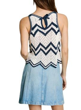 Top Pepe Jeans Ollie weiß und blau für Damen
