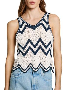 Top Pepe Jeans Ollie weiß und blau für Damen