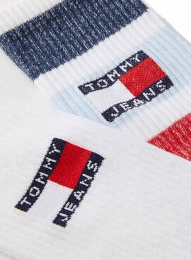 Pack von Tommy Jeans Uni Faded Rugby bunt gestreiften Socken für Herren und Damen