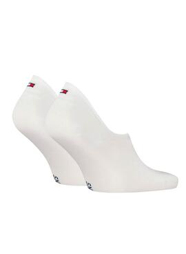 Zweierpack Tommy Jeans Uni Footie unsichtbare weiße Socken für Herren und Damen.